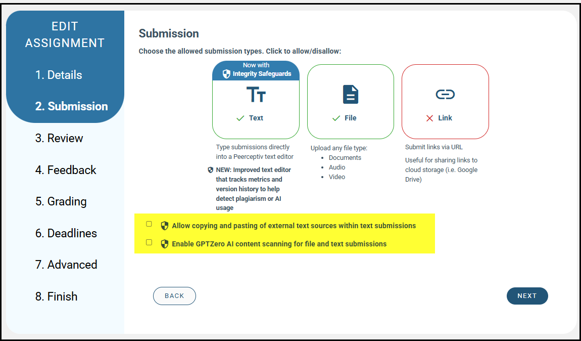 Instructor Integrity Safeguards Assignment Submission Settings.png